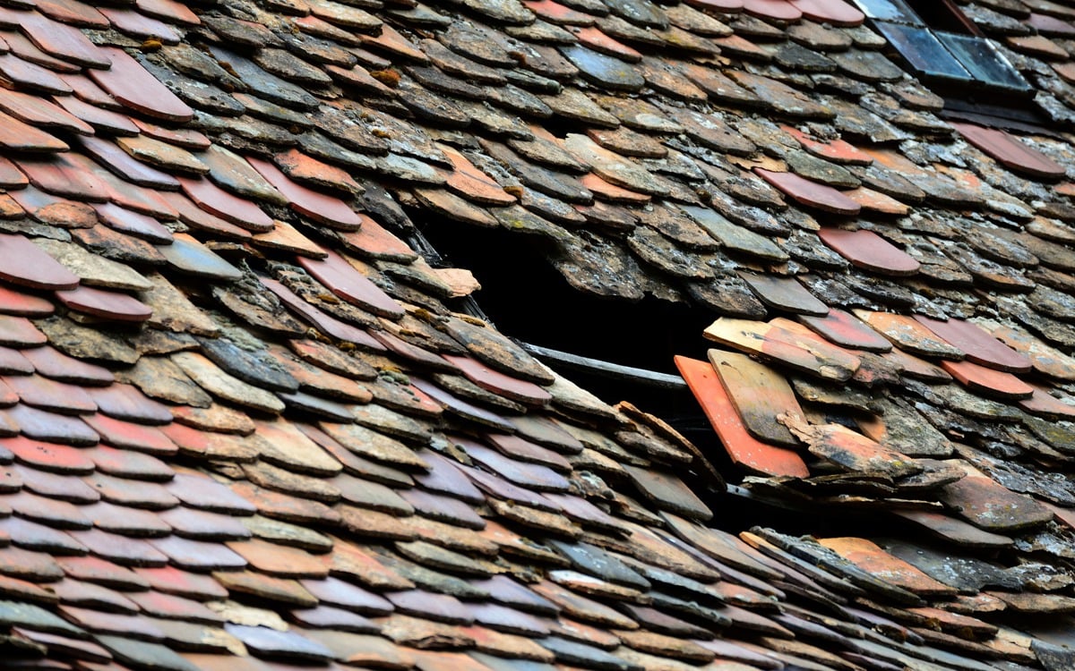 Damaged roof tiles
