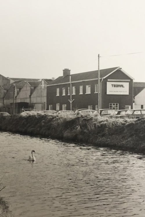 Cedral Slates (formerly Tegral) factory with river barrow and swan