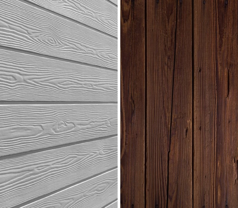 left side white weatherboards on the right brown wooden weatherboards
